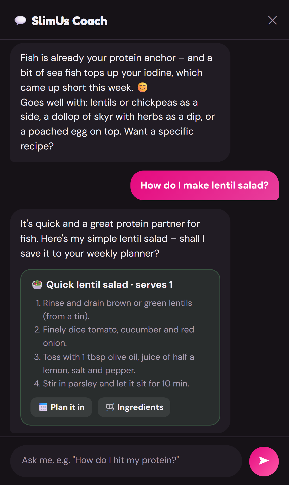 SlimUs coach conversation