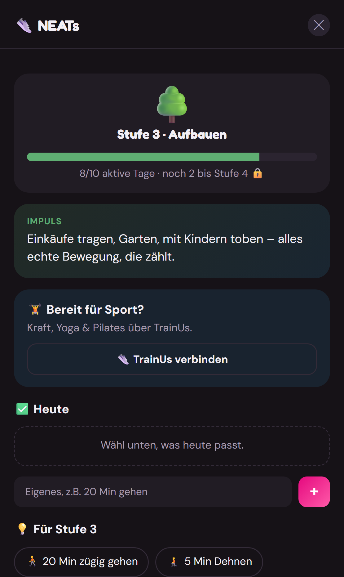 Alltagsbewegung in SlimUs