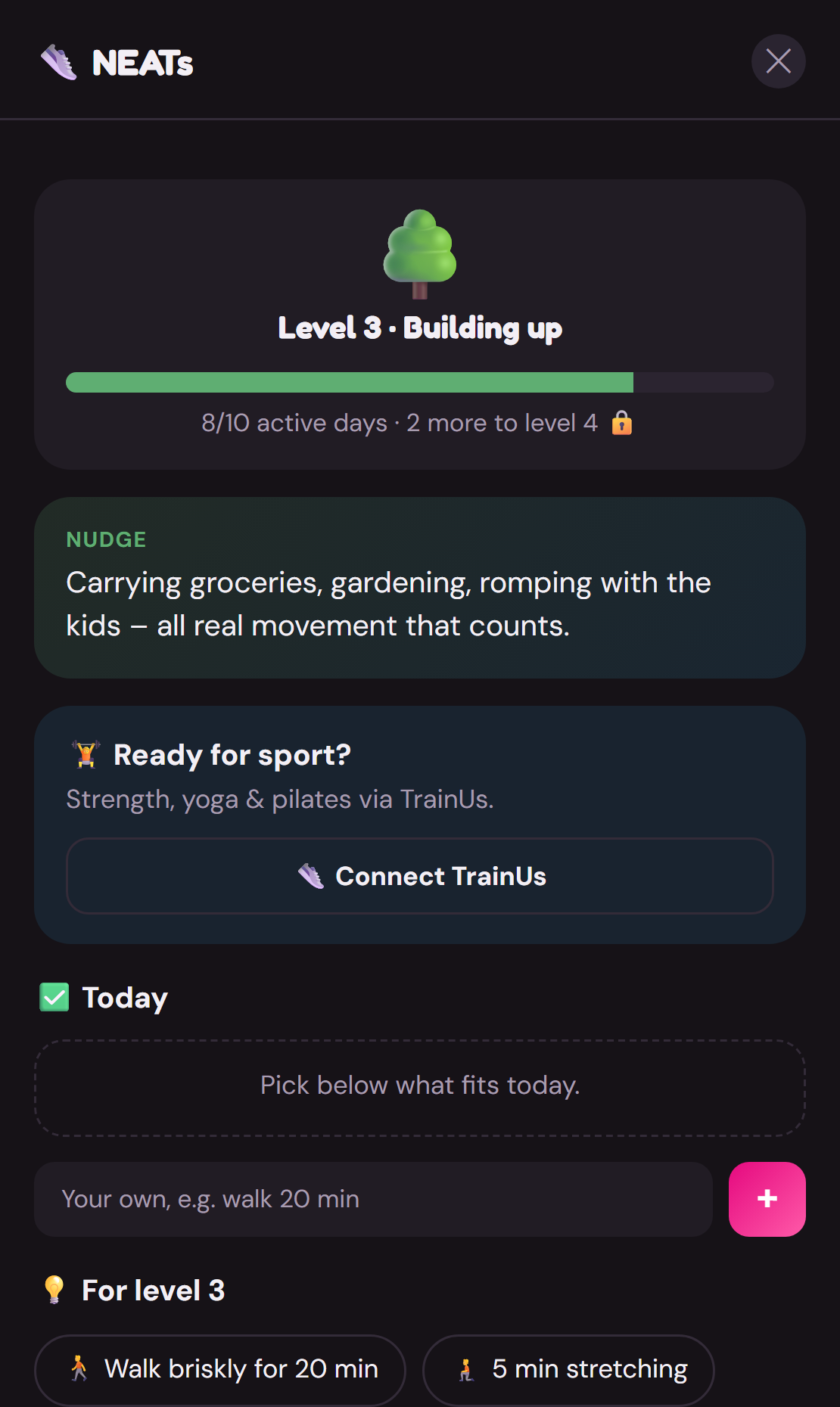 Everyday movement in SlimUs