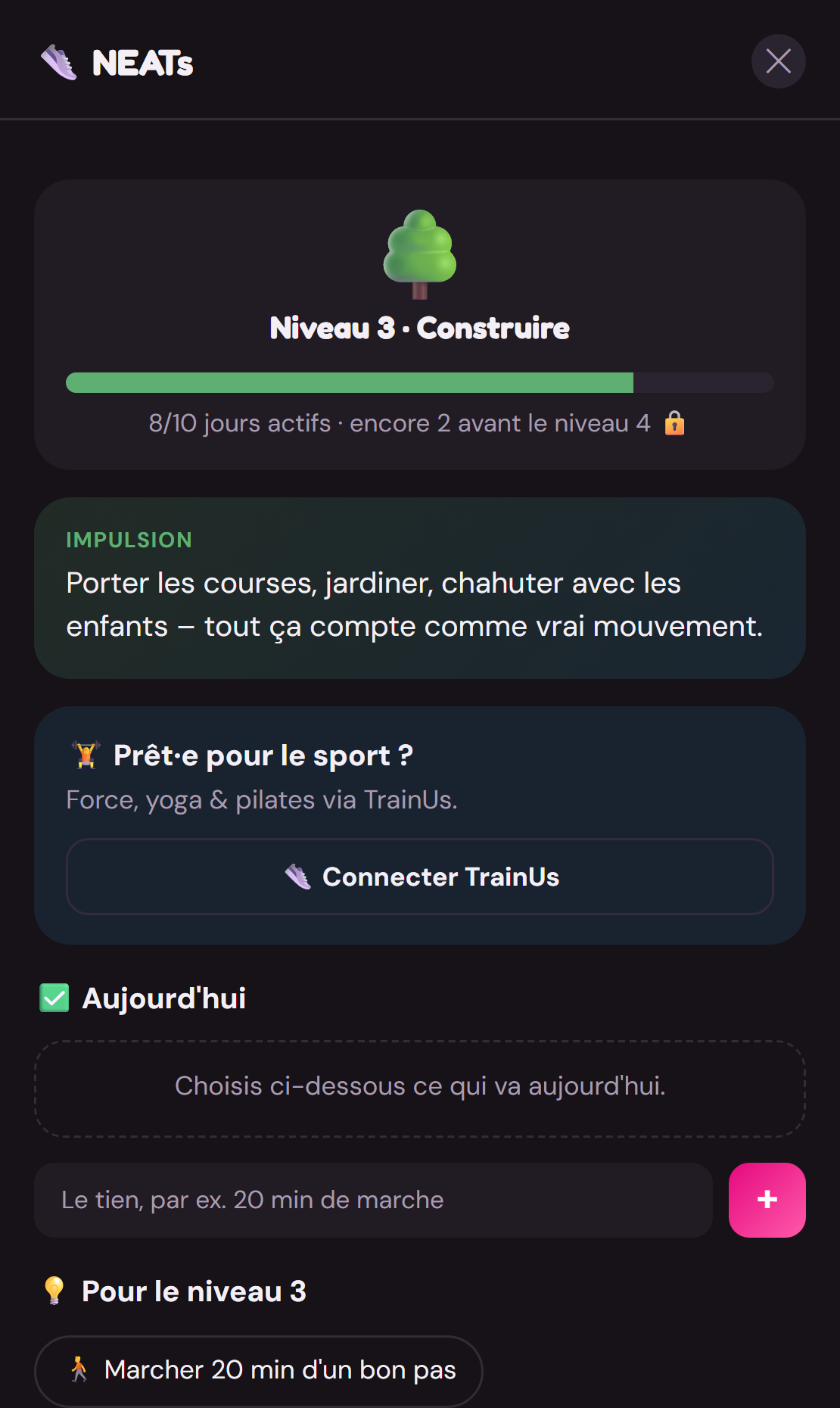 Mouvement du quotidien dans SlimUs